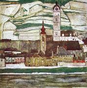 Egon Schiele, Stein on the Danube with Terraced Vineyards